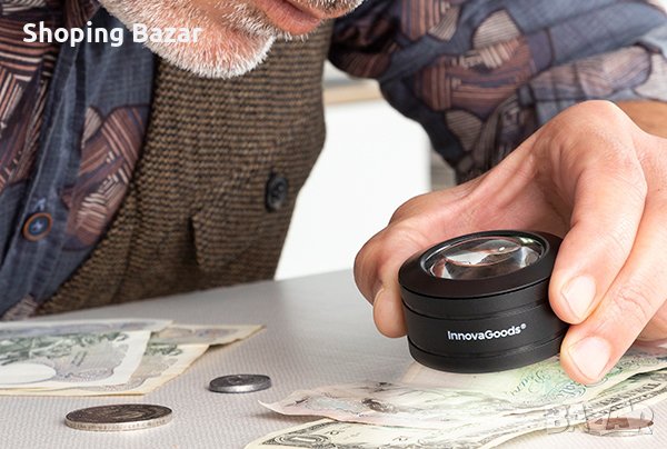 Джобна лупа с LED светлина, Ø 5 x 3 cm.увеличение x5,