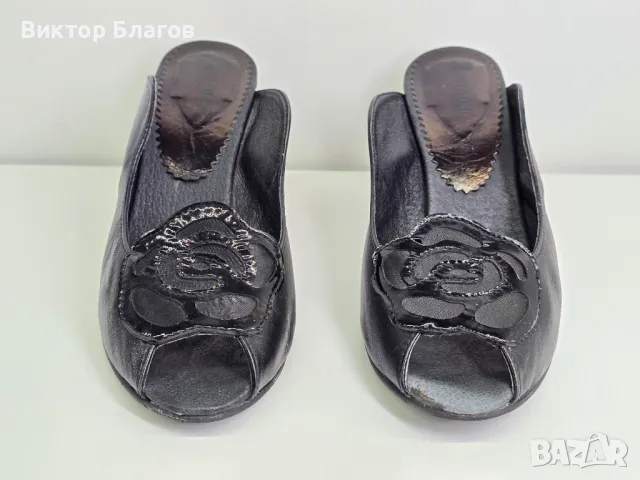 Дамски чехли със среден ток - Естествена кожа, снимка 2 - Дамски обувки на ток - 49879873