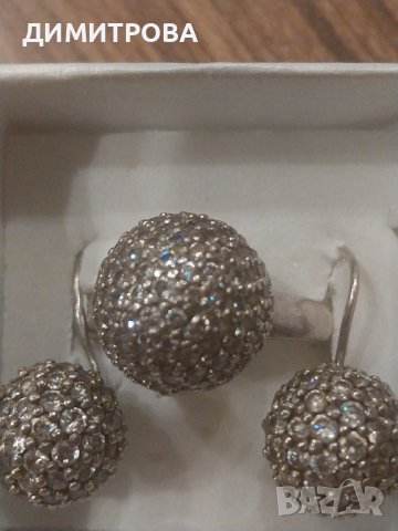 Сребърен комплект  обеци и пръстен с камъни Swarovski, снимка 3 - Пръстени - 42815503