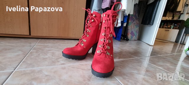 Червени дамски боти, снимка 3 - Дамски боти - 34930119
