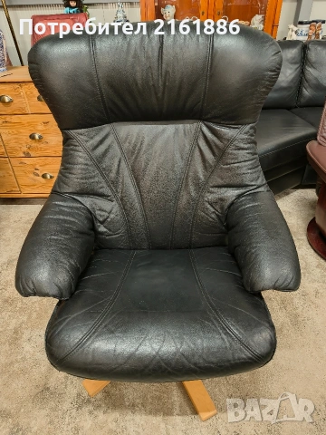 Relax кресло с отоманка от естествена кожа , снимка 4 - Дивани и мека мебел - 54129612