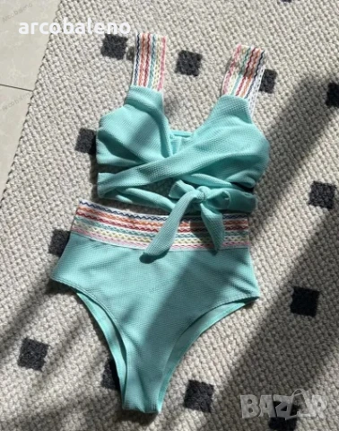 Дамски бански костюм от серията Rainbow Ribbon с висока талия от две части, 5цвята , снимка 11 - Бански костюми - 50627287