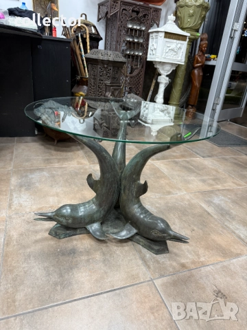 Бронзова фигурална масичка за кафе с ДЕЛФИНИ. №7648, снимка 9 - Антикварни и старинни предмети - 52563205