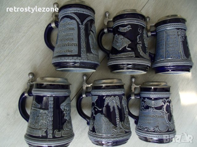 № 7142 лот 6 броя стари порцеланови халби   M & R   - с метални капаци  , снимка 7 - Други ценни предмети - 42214280