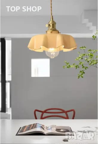 NICRX 250 mm стъклена висяща лампа с жълто цвете, висяща лампа от златен месинг и стъкло, снимка 4 - Лампи за таван - 49551806