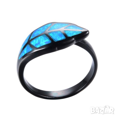 Пръстен със син опал, листо, снимка 5 - Пръстени - 42531078
