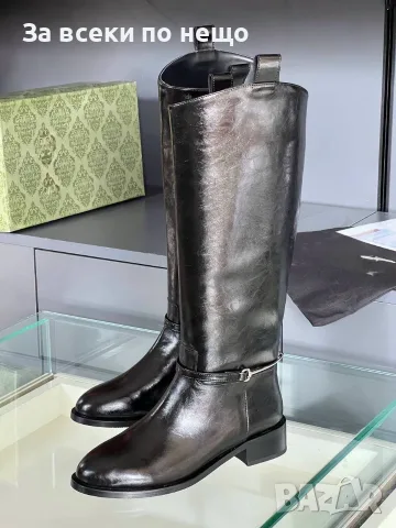 Gucci Луксозни Високи Дамски Ботуши С Нисък Ток И Елегантен Детайл С Метална Катарама Код SEM-1090