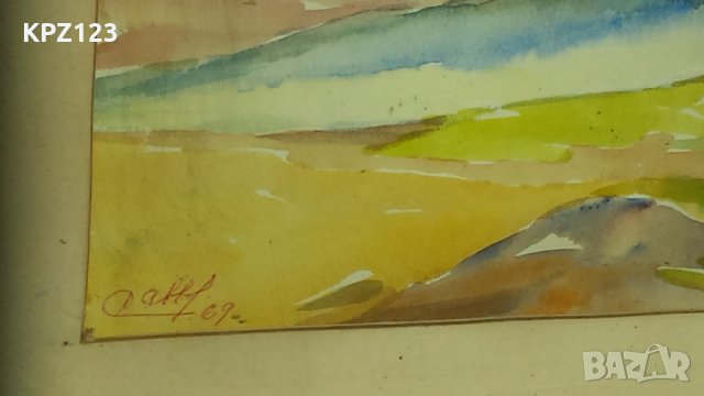 СТАРА КАРТИНА ПЕЙЗАЖ 69 г. акварел рамкирана / Дабов, снимка 5 - Картини - 29091753