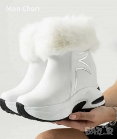 Бели Боти На Платформа, снимка 3 - Дамски боти - 52542683