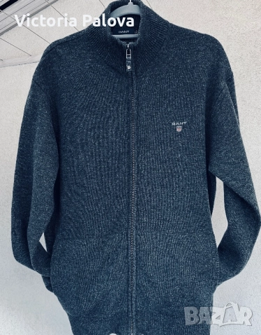 Класически сив кардиган/ жилетка с цип премиум GANT Швеция, снимка 8 - Блузи - 52430660