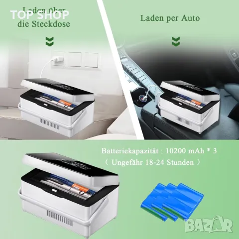 НОВ Преносим хладилник за лекарства, 3 батерии, CoolBox, инсулин, медицинска хладилна чанта, снимка 3 - Хладилници - 48787204