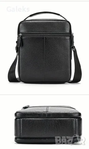 Мъжка луксозна и практична кожена чанта /Черна телешка естест. кожа!, снимка 16 - Чанти - 50022436