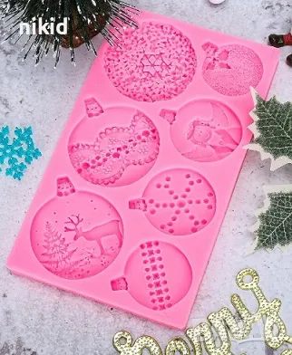 Декорирани коледни топки топка силиконов молд форма фондан шоколад гипс декор, снимка 3 - Форми - 47442684