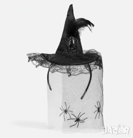 Диадема Halloween с шапка на вещица, тюл и паяци