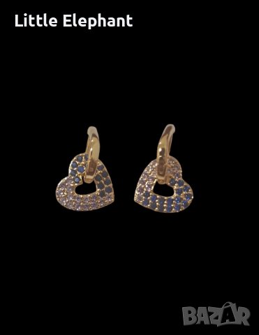 Висящи обеци халки,Gold висяща част сърца,dark blue and white/нови