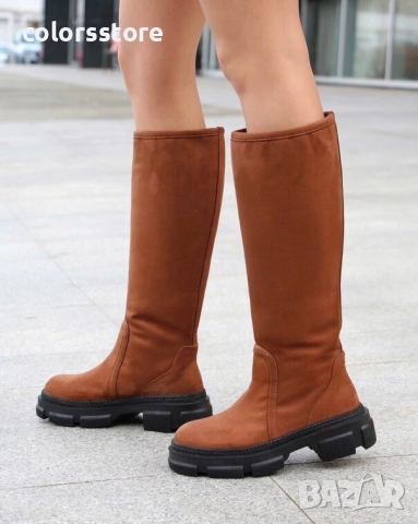 Равни ботуши - кафяв велур - BMK10 