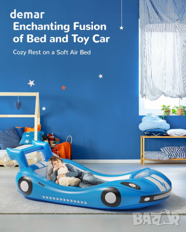 Надуваемо детско легло QPAU, надувано детско легло със страни, синьо, снимка 2 - Други - 44632828