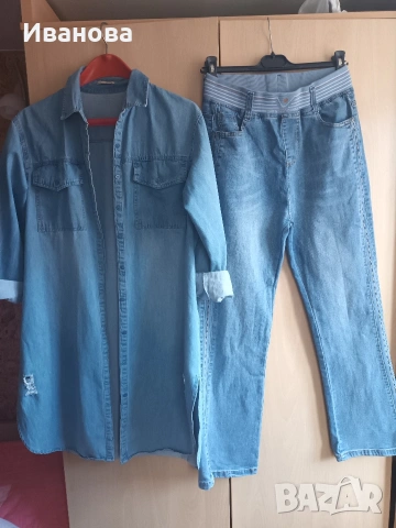 Дънков сет от дълга риза и дънки за пролет/лято, снимка 2 - Ризи - 54149552