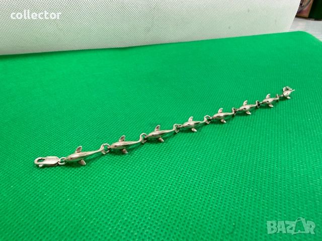 Дизайнерска сребърна гривна с делфини. №7764, снимка 3 - Гривни - 52827747