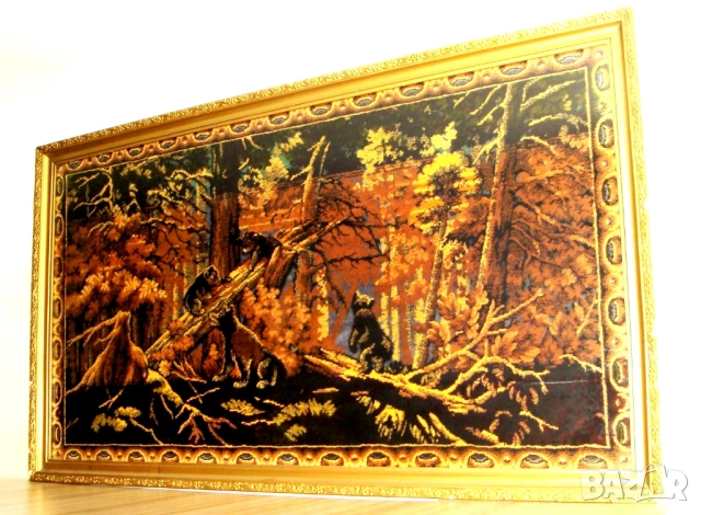 Винтидж, стар, ретро Ковьор с ловен мотив, снимка 5 - Антикварни и старинни предмети - 52541923