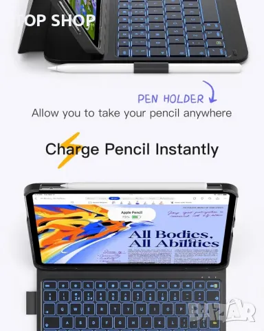 Калъф с клавиатура Inateck за iPad 10th Gen 2022/Air 2024 11 инча, 7-цветна подсветка, BK2007, снимка 4 - Таблети - 49500178