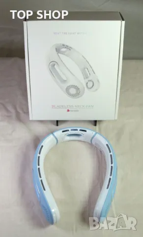 Преносим вентилатор за врат с акумулаторна батерия за охлаждане без лопатки с 5200mAh работа, синьо, снимка 2 - Вентилатори - 49488072