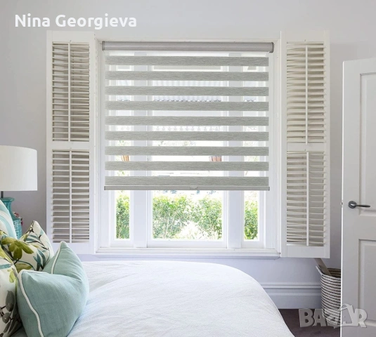 Щори ECD Ролетни, Текстилни, Двойни, Без пробиване, Включен монтажен материал, Бял, Сив, Бежов, снимка 7 - Щори - 53292765