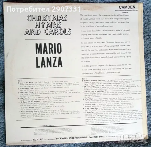 Грамофонна плоча Mario Lanza "Christmas hymns and carols". 1983. RCA, Англия, снимка 2 - Грамофонни плочи - 49106263