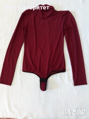 Вишнево луксозно боди ефирно прозрачно секси със закопчаване в долната част , дълъг ръкав , поло., снимка 2 - Корсети, бюстиета, топове - 37344327