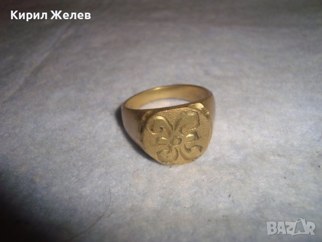 СТАР РЕТРО АРТ ДЕКО РЪЧНО ОРНАМЕНТИРАН ПОЗЛАТЕН ПРЪСТЕН от НЕРЪЖДАЕМА СТОМАНА с ПЕЧАТИ 585 14К 27573, снимка 10 - Антикварни и старинни предмети - 37497482
