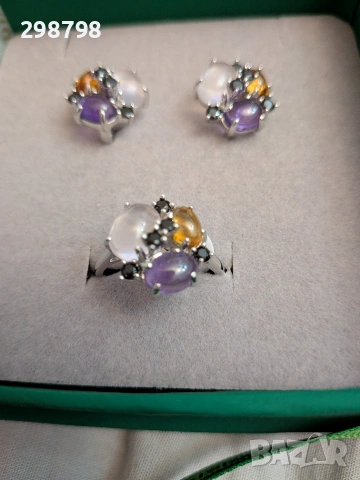 Сребърен комплект с естествени скъпоценни камъни, снимка 2 - Пръстени - 53327253