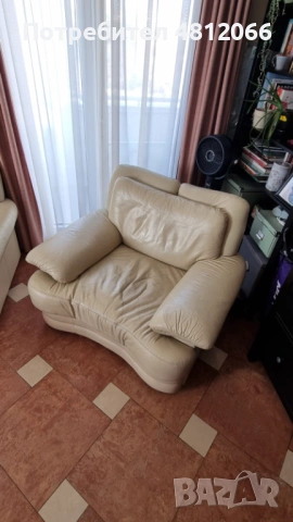 Луксозен кожен диван + фотьойл, снимка 3 - Дивани и мека мебел - 54357785