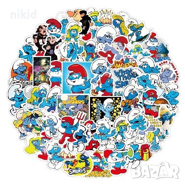 50 бр Смърф Смърфовете The smurfes самозалепващи лепенки стикери за украса декор картонена торта, снимка 6 - Други - 36669022