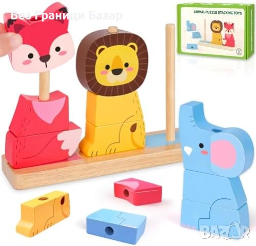 Нови образователни Дървени Монтесори блокчета с животни бебешка играчка