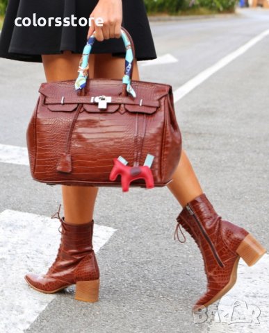 Боти на ток - кафяв крок - KR1, снимка 2 - Дамски боти - 31800226