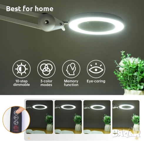 LED лампа с лупа Beyamz, метално въртящо се рамо, светлини в 3 цвята и леща с 5 диоптъра, снимка 3 - Лед осветление - 52926225