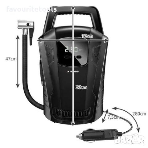 Автомобилен компресор Xtrobb 12V, 10 bar, 2,8м захранващ кабел, LCD дисплей, снимка 16 - Аксесоари и консумативи - 42562516