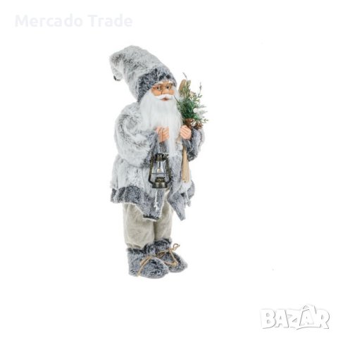 Коледна реалистична фигура Дядо Коледа, Сиво палто със ски и фенер, 46см, снимка 2 - Декорация за дома - 34749527