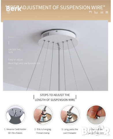  Луксозен LED полилей 3-ка цвят Златист, снимка 4 - Полилеи - 52487756