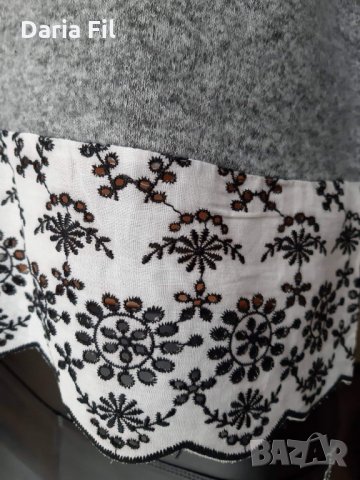 Сива пухкава и мекичка блуза с дантела за гръдна обиколка 120см, снимка 2 - Блузи с дълъг ръкав и пуловери - 30631585