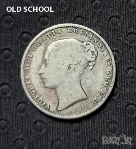 Шилинг 1864г. Виктория Англия,сребро, матрица номер-10 , снимка 2 - Нумизматика и бонистика - 55930012