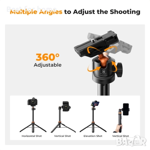 K&F Concept 62 статив за селфи стик с държач за телефон с дистанционно, адаптер за екшън камера, снимка 5 - Чанти, стативи, аксесоари - 51524703