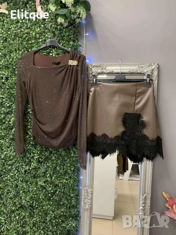 кожена пола панталон с дантелен акцент 