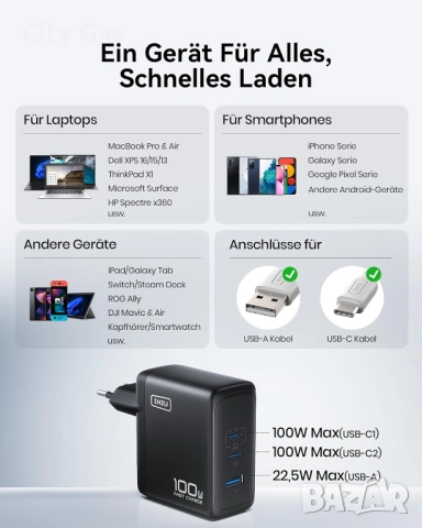 100W Бързо зарядно за лаптоп с USB C, снимка 2 - Оригинални зарядни - 51900444