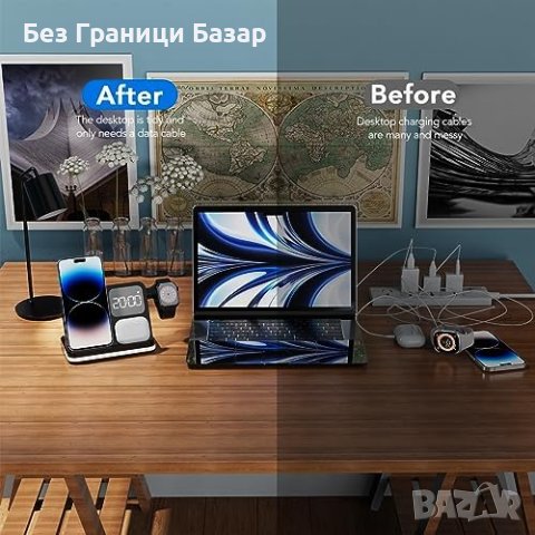 Ново Мултифункционално 4 в 1 Зарядно за Apple Устройства с Нощен Часовник, снимка 4 - Аксесоари за Apple - 44261377