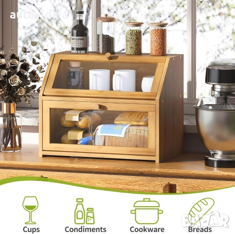 Кутия за хляб от бамбук, снимка 2 - Аксесоари за кухня - 52588794