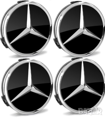 капачки за джанти за мерцедес Mercedes 75мм черни гланц хром 4 броя, снимка 1 - Аксесоари и консумативи - 40264040