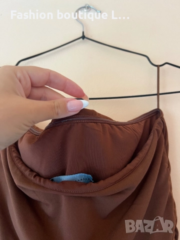 Кафява рокля без презрамки М размер на марката Bershka със силиконова лента за да не пада 🤎🤎🤎🤎, снимка 6 - Рокли - 52052189