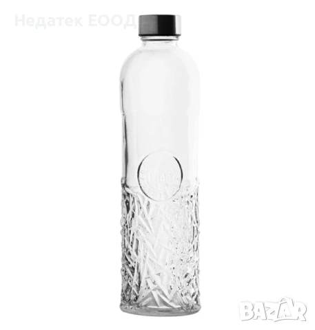 Прозрачна стъклена бутилка  с винтова метална капачка, 1л.