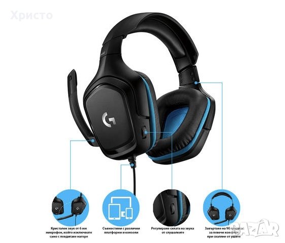 НОВО!!! Слушалки Gaming Logitech G432, Surround 7.1, Мultiplatform, Черни, снимка 2 - Слушалки и портативни колонки - 44476435
